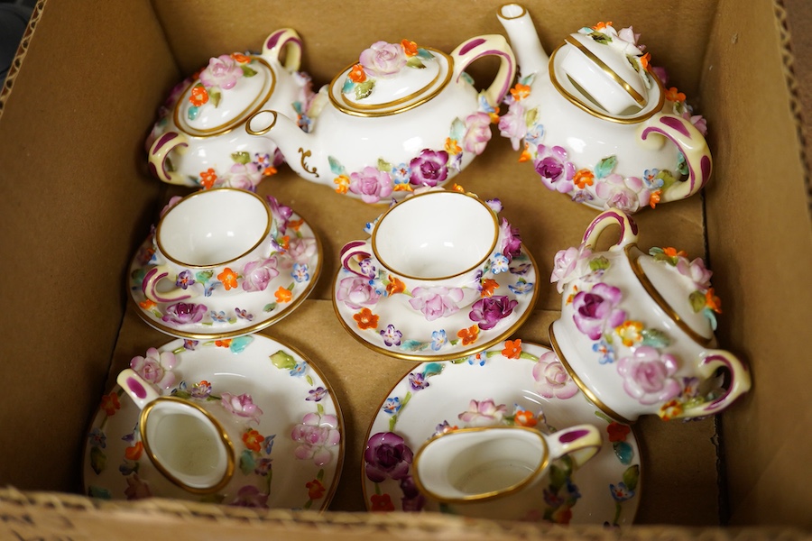 A collection of mixed Wedgwood jasperware, Coalport and Spode miniature teawares.
